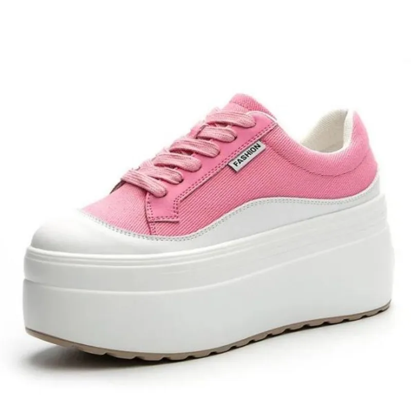 Women Shoes Store - 8cm nueva lona cuero genuino mujeres