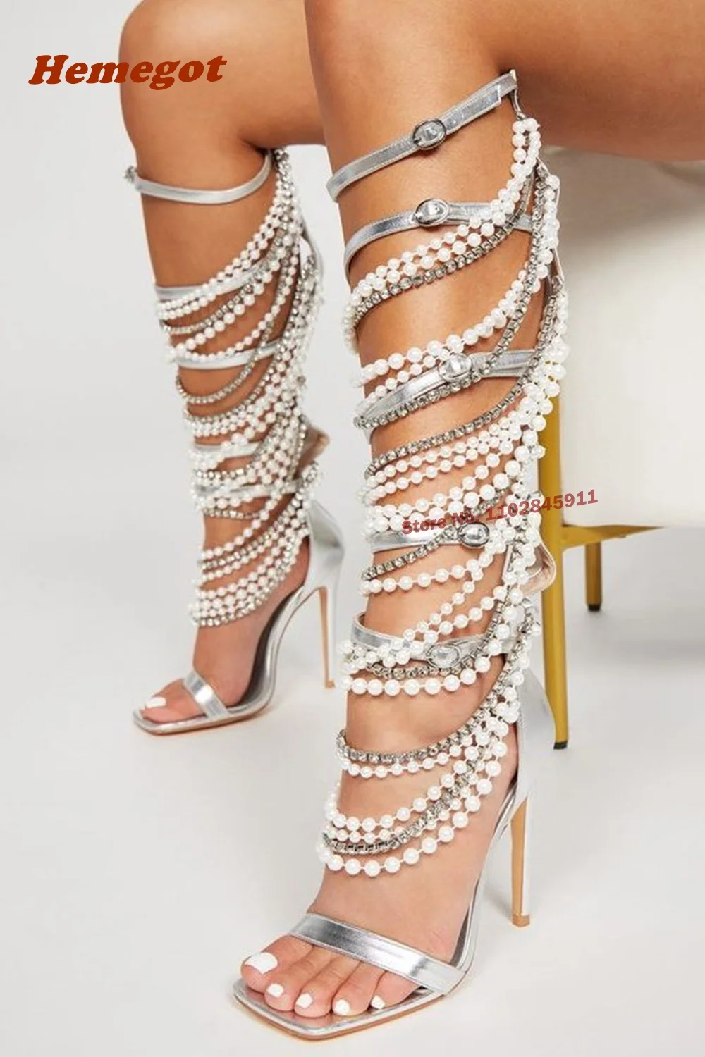 Women Shoes Zipper - Sandalias con cadena de Metal y