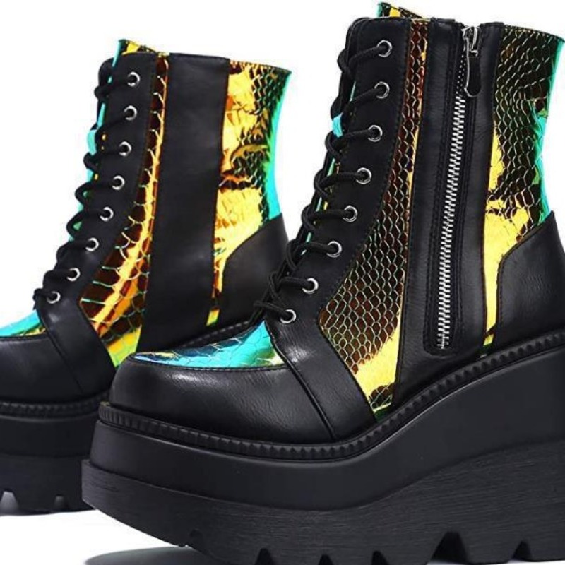 Botas de plataforma holográfic - Block Heel Ankle Boots reseña y precio