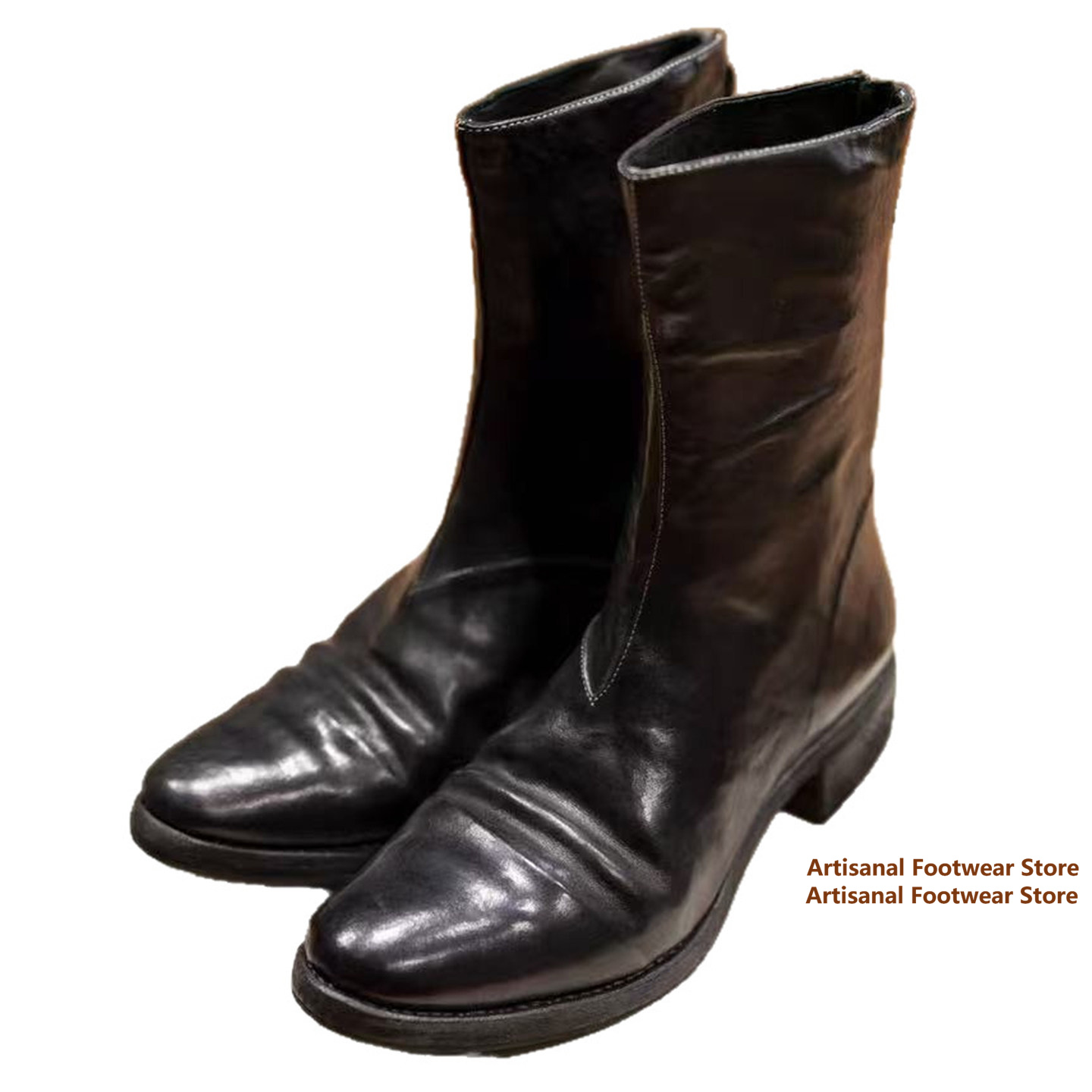 Botas Vintage de Cuero Arrugad - Block Heel Ankle Boots reseña y precio